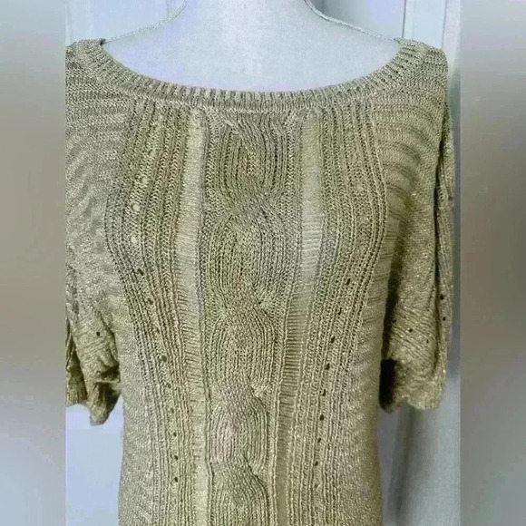WHBM Gold/Metallic Short Sleeve Knit Sweater Size Medium - Picture 3 of 10